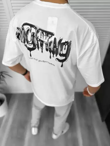 Tricou barbati alb  cu imprimeu pe spate  oversize 11818  O5-6.1