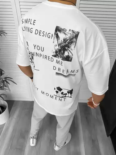 Tricou barbati alb cu imprimeu pe spate oversize 11822 P20-6.3