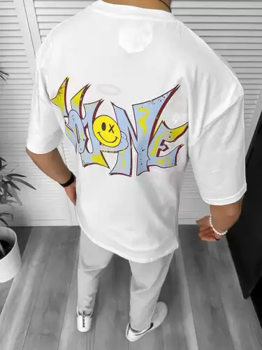 Tricou barbati alb  cu imprimeu pe spate  oversize 11824 N2-3.3