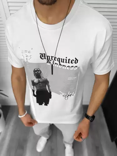 Tricou barbati alb  cu imprimeu  slim  Y205 22A-5.1