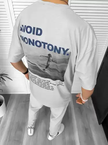 Tricou barbati gri  cu imprimeu pe spate  oversize 11819 O1-2.3