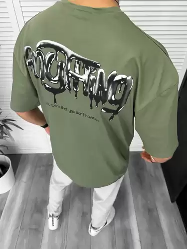 Tricou barbati kaki  cu imprimeu pe spate  oversize 11818  O5-6.1