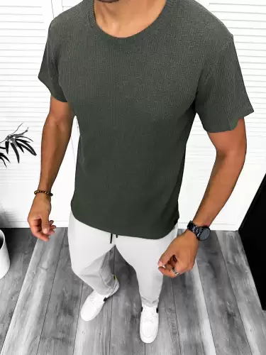 Tricou barbati kaki slim fit 13318