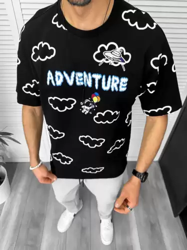 Tricou barbati negru  cu imprimeu  oversize y061 O5-6.2