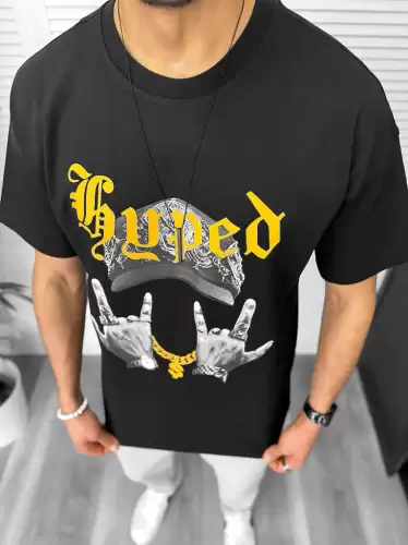 Tricou barbati negru  cu imprimeu  oversize Y171 33-5.1