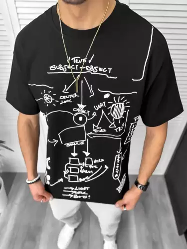 Tricou barbati negru  cu imprimeu  oversize Y181 22A-4.3
