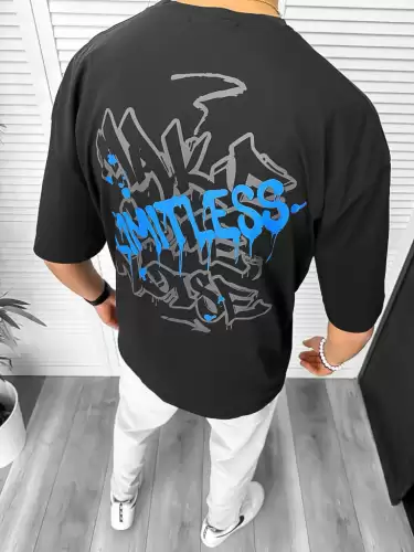 Tricou barbati negru cu imprimeu pe spate oversize 11814 D3-4.2