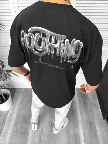 Tricou barbati negru cu imprimeu pe spate oversize 11818 O5-7.1