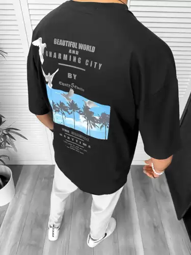 Tricou barbati negru  cu imprimeu pe spate  oversize 11820  P19-6.2