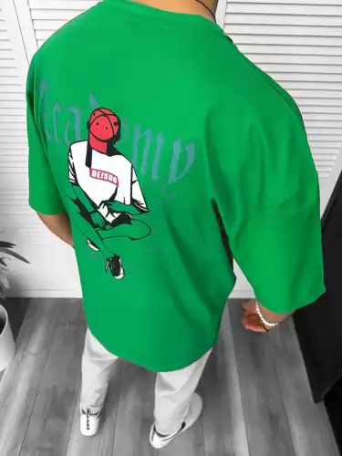 Tricou barbati verde  cu imprimeu pe spate  oversize 11825  P19-6.2