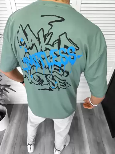 Tricou barbati vernil  cu imprimeu pe spate  oversize 11814   D3-4.1