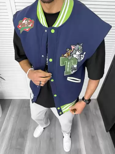 Vesta barbati casual bleumarin cu stickere 11826 25-2.2