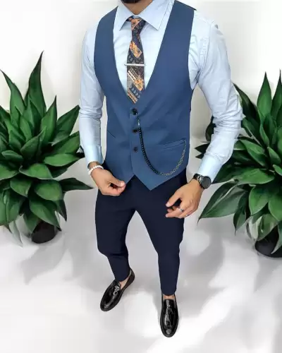 Vesta barbati eleganta slim fit  albastra  13269 I13