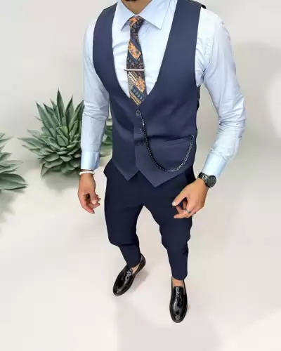 Vesta barbati eleganta slim fit albastra 13270