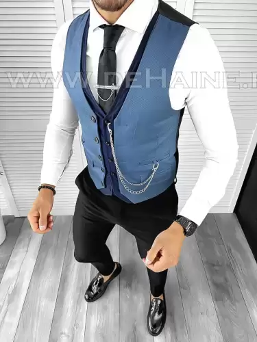 Vesta barbati eleganta slim fit bleu B8176 O3-5.2