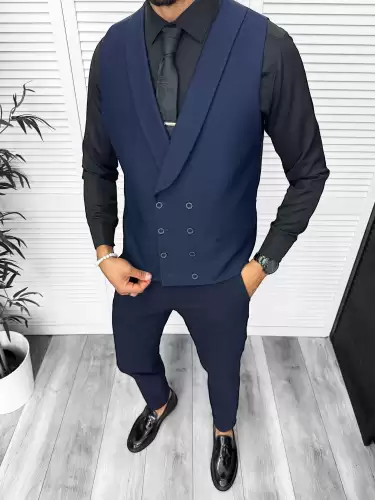 Vesta barbati eleganta slim fit bleumarin 13263