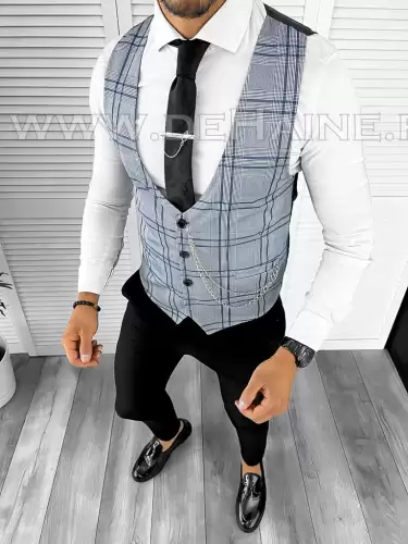 Vesta barbati eleganta slim fit blue B8087