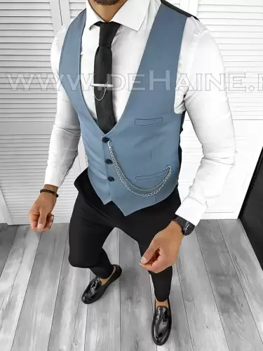 Vesta barbati eleganta slim fit blue B8154 53-5