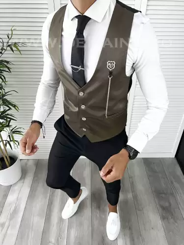 Vesta barbati eleganta slim fit maro inchis V63 P19-5.1