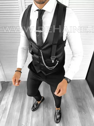 Vesta barbati eleganta slim fit neagra B8100 O3-3.1