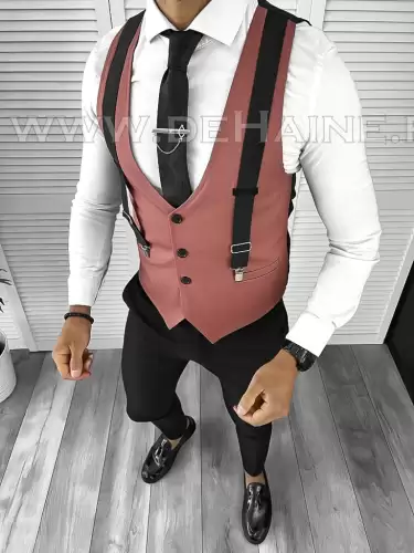Vesta barbati eleganta slim fit roz B8113 D3-2.2
