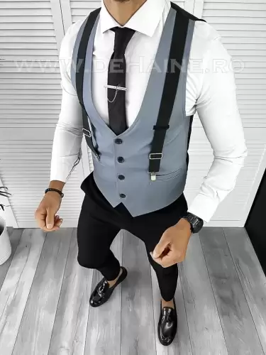 Vesta barbati slim fit albastra B8263 O2-4.1