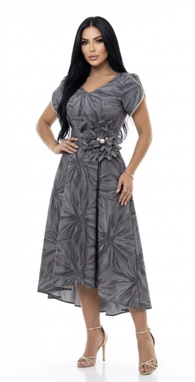 Rochie elegantă din tafta cu croiala asimetrică în cloș
