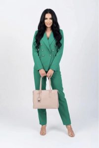 Sacou elegant verde accesoriza cu nasturi aurii si buzunare laterale