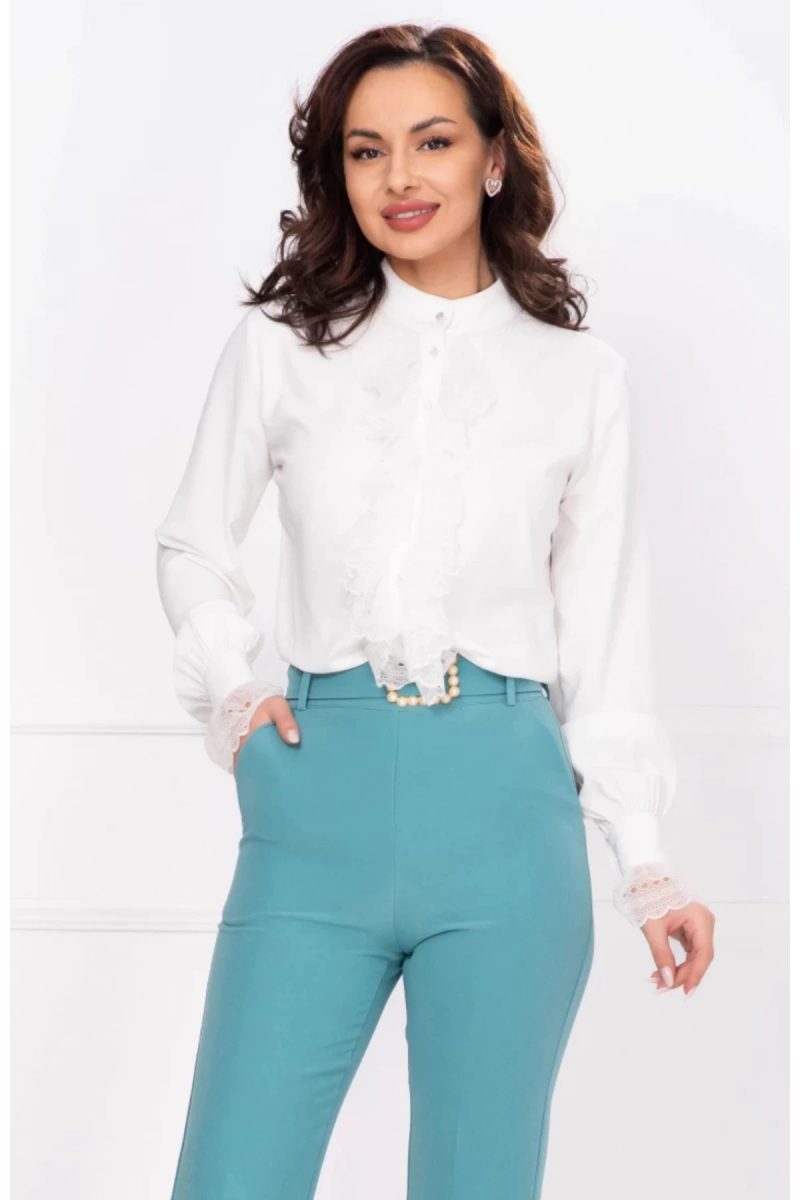 Bluza eleganta alba InPuff cu dantela delicata