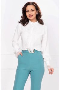 Bluza eleganta alba InPuff cu dantela delicata