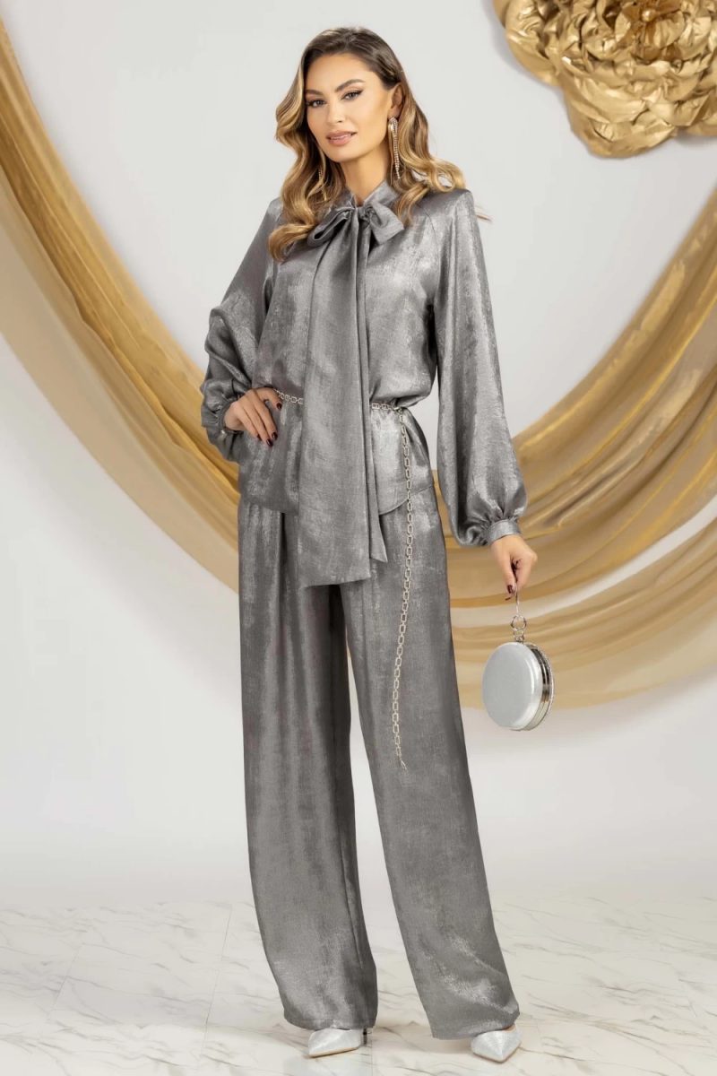 Bluza eleganta cu esarfa maxi si maneca usor bufanta