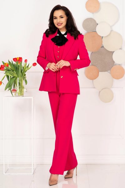 Compleu dama office fucsia cu vesta integrata si sacou