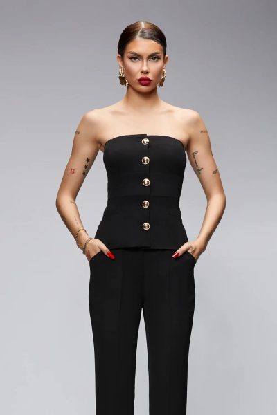 Corst negru elegant accesorizat cu nasturi aurii