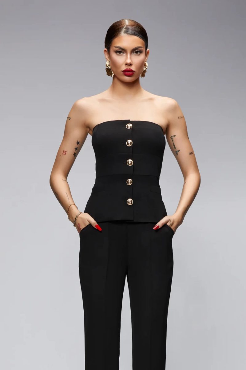 Corst negru elegant accesorizat cu nasturi aurii