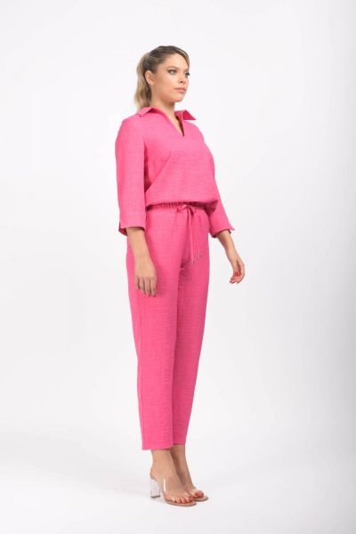 Pantaloni fucsia din vascoza cu buzunare laterale