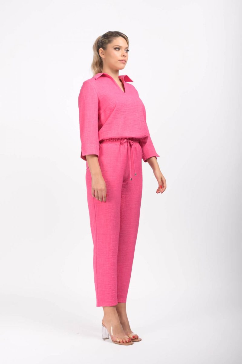 Pantaloni fucsia din vascoza cu buzunare laterale