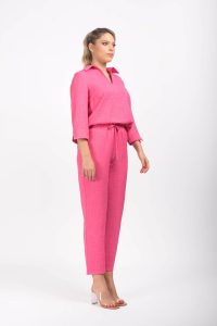 Pantaloni fucsia din vascoza cu buzunare laterale